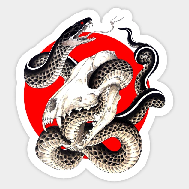 Serpent Coyote Skull Sticker by aiiishin